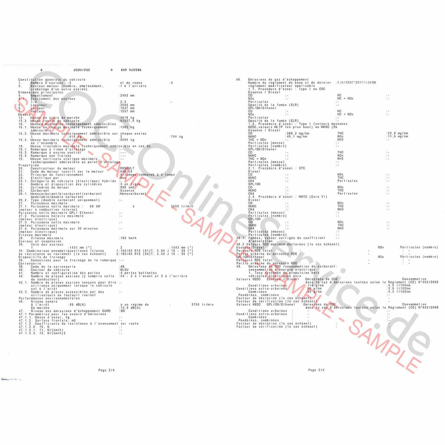 Documents COC pour Renault (Certificat de Conformité)