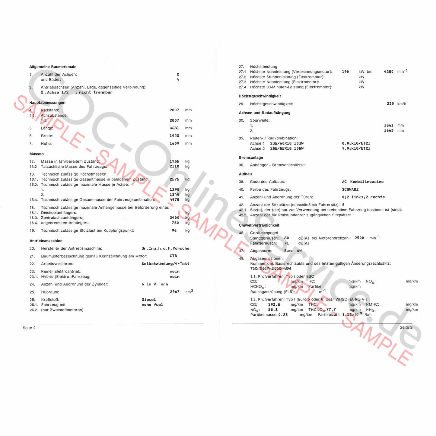 COC Papers for Porsche (Certificate of Conformity)